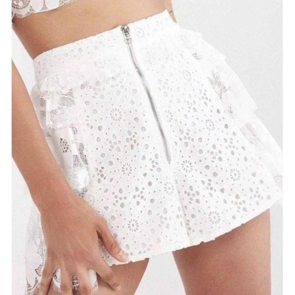 NEW For Love & Lemons Las Palmas Lace Frills Ruffles side Shorts Skort S $170